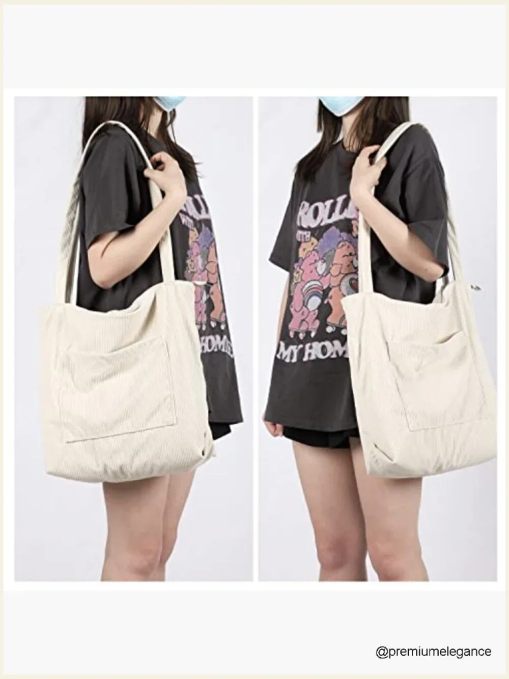Large Corduroy Tote Bag, Shoulder Hobo Handbag, Big Capacity Work Shopping Bag